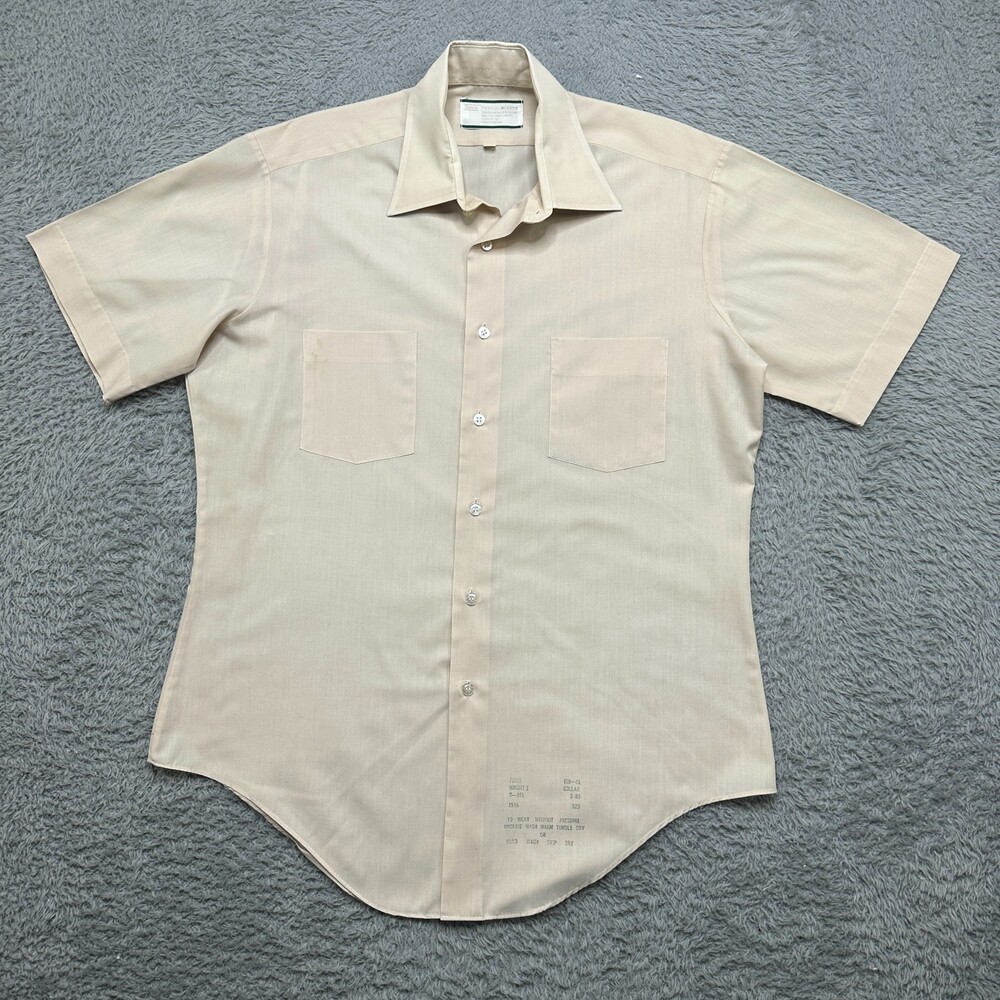 Vintage 70s Sears Shirt Mens 15.5 (M) Beige Paper Thin Perma Press Short Sleeve